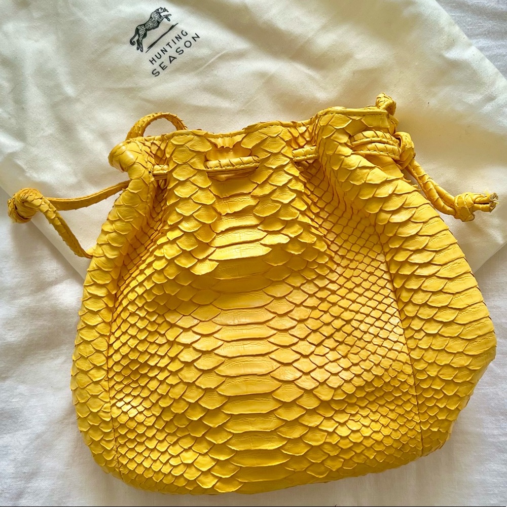 HUNTING SEASON Genuine Snake Leather Yellow Python Designer Bucket Bag